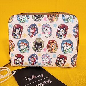 Loungefly Disney Cats Flower Portrait AOP Marie Figaro Dinah Zip Wallet NEW
